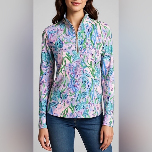 Lilly Pulitzer Skipper Popover Seacret Escape Half Zip Sweatshirt XS UPF 50+ NWT